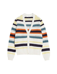 Striped cardigan with embroidered logo - Ecru & Multi