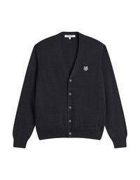 Cardigan Bold Fox Head avec écusson brodé en laine - Dark Grey Melange