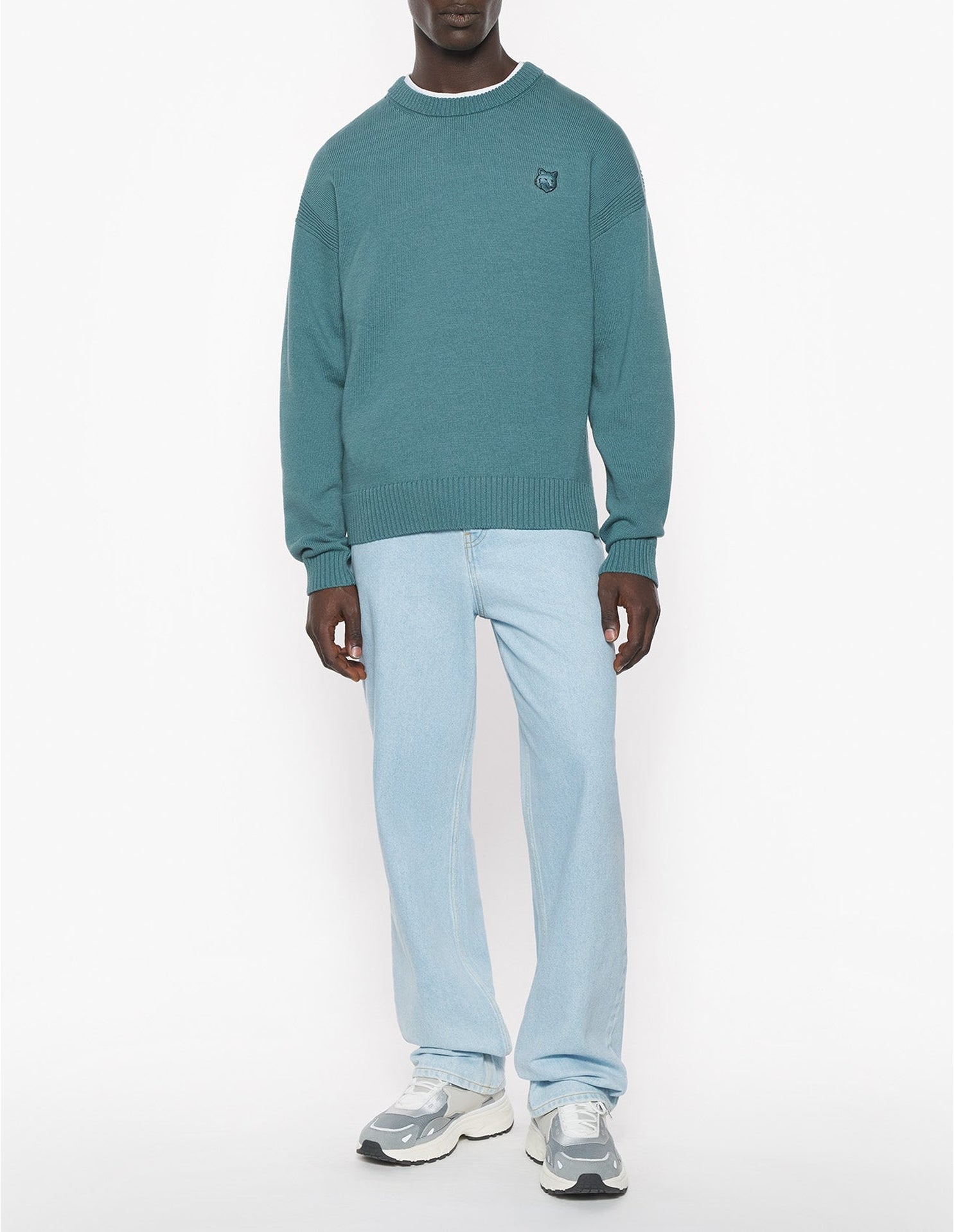 Embroidered comfort patch jumper - Soft Teal