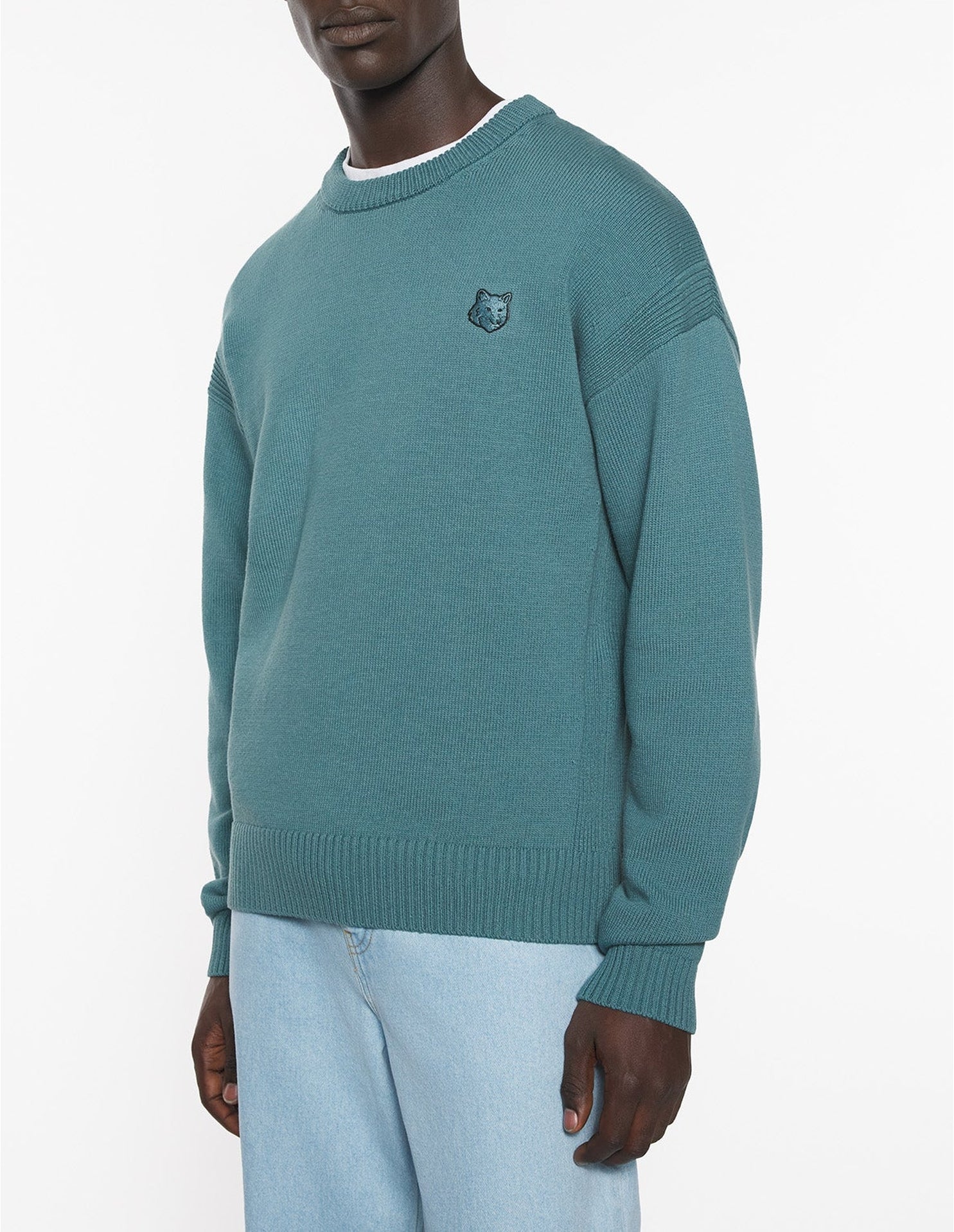 Embroidered comfort patch jumper - Soft Teal