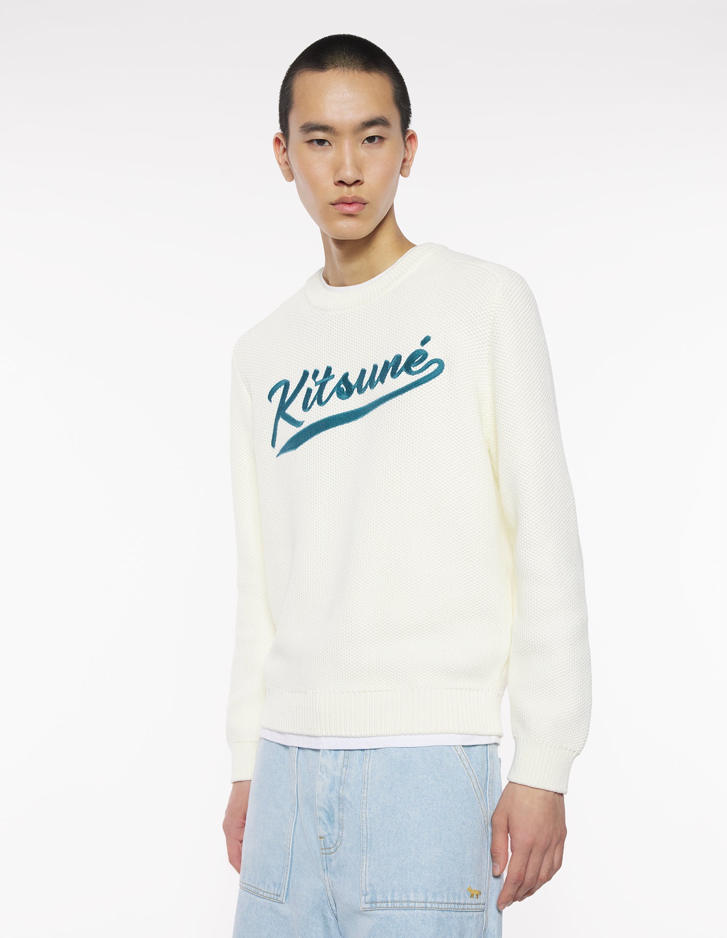 Kitsune Varsity Embroidered Mesh Jumper - Milk
