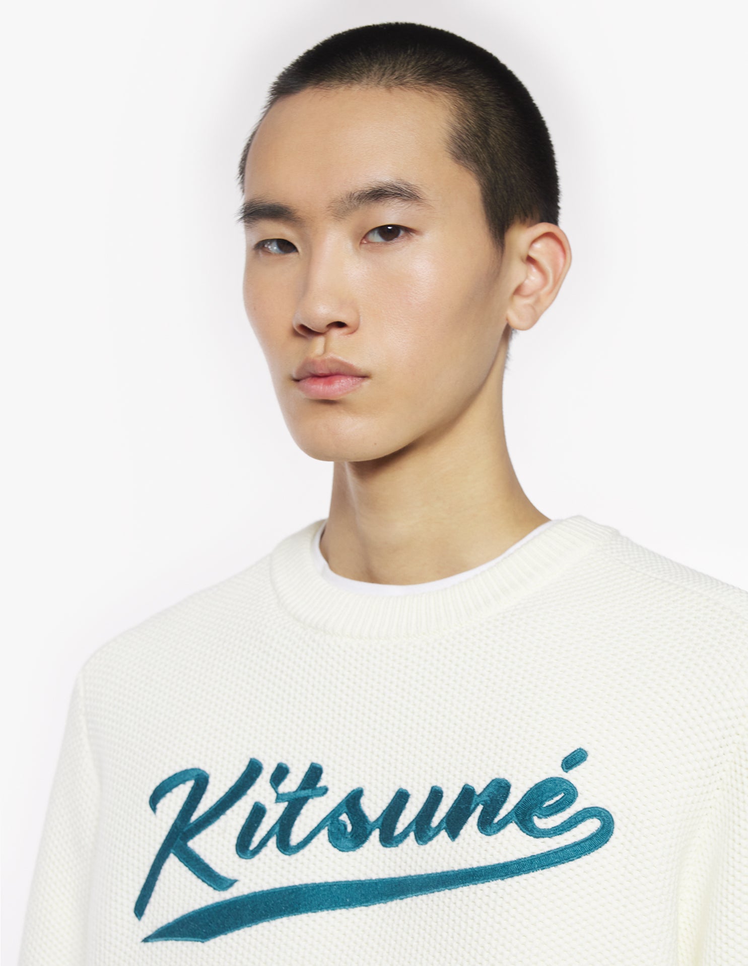 Kitsune Varsity Embroidered Mesh Jumper - Milk