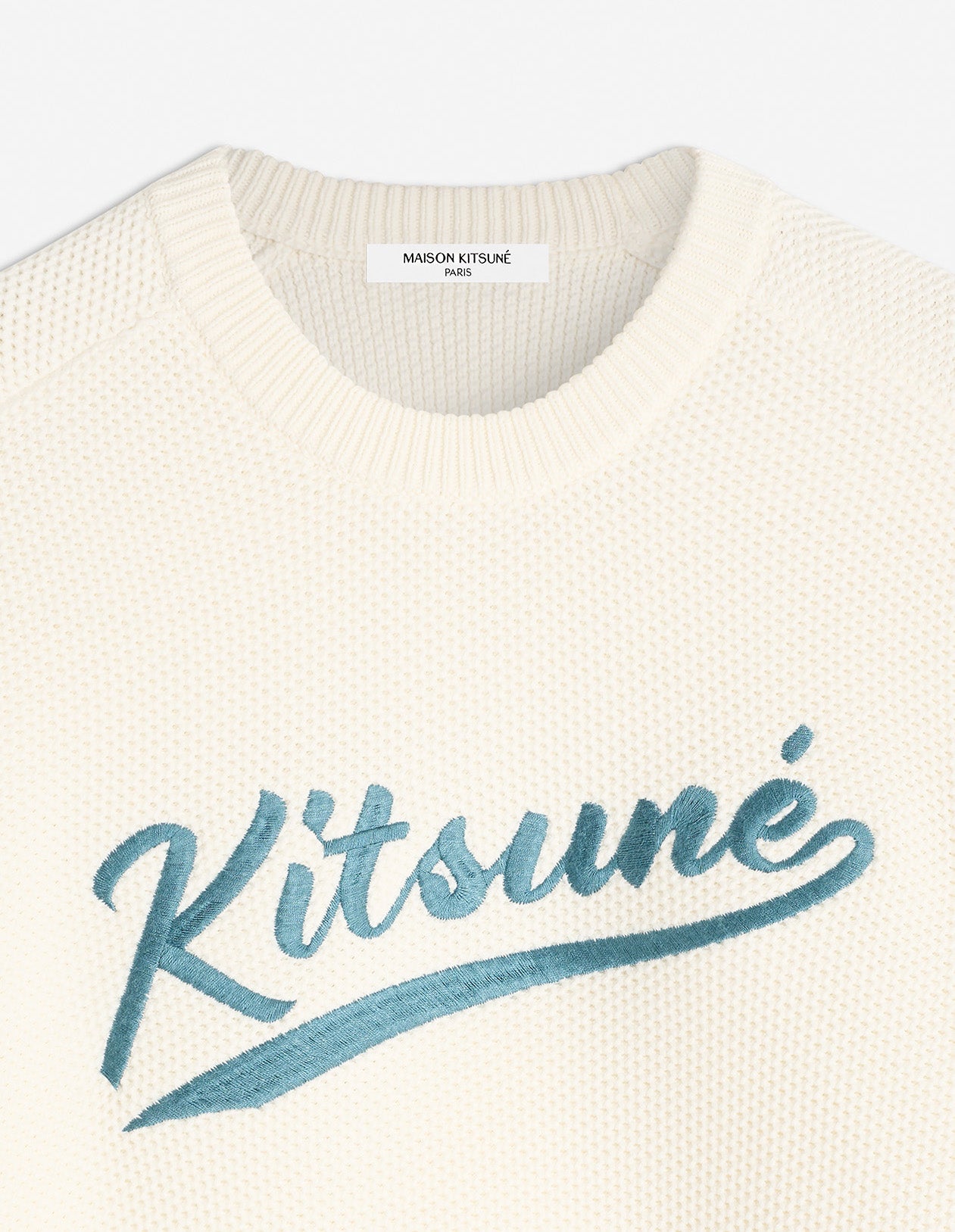 Kitsune Varsity Embroidered Mesh Jumper - Milk