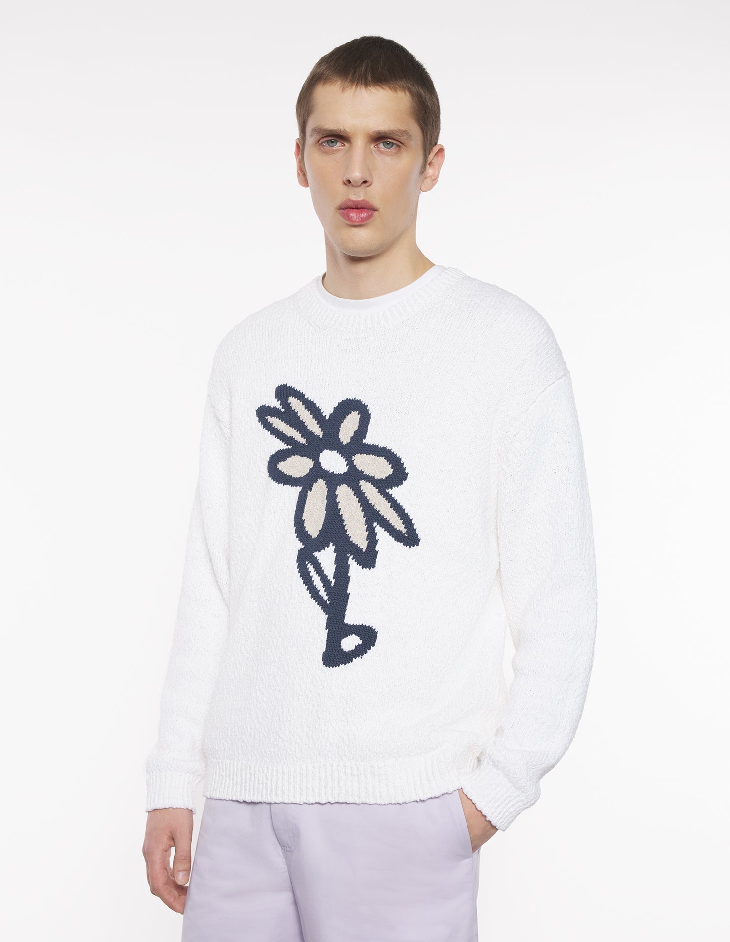 Abstract Daisy Intarsia Jumper - White