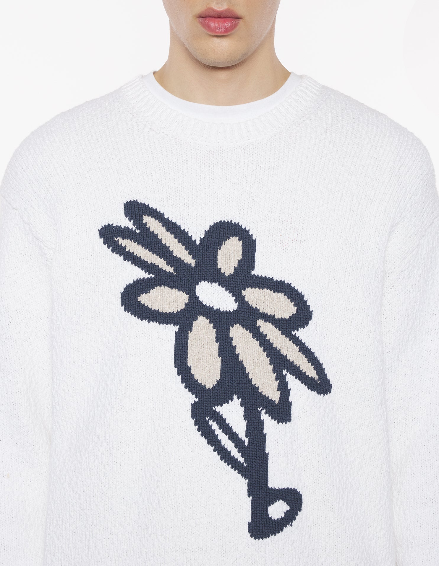 Abstract Daisy Intarsia Jumper - White