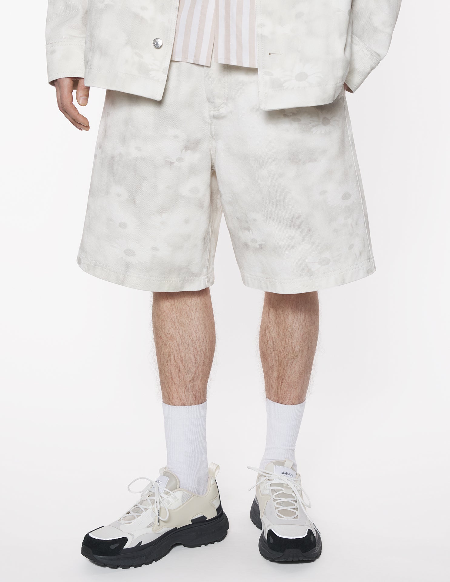 Denim shorts with elasticated waistband - Smoke Print