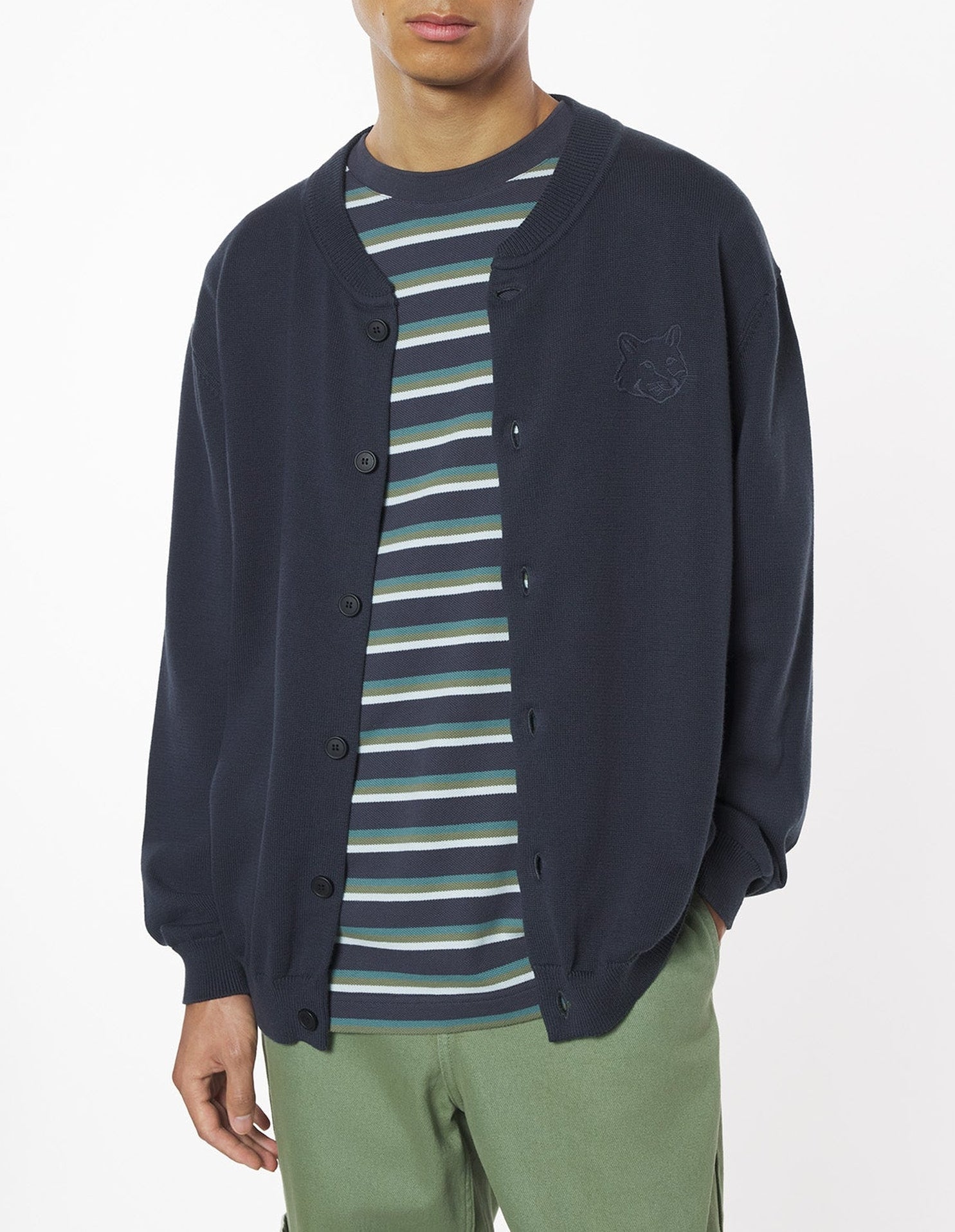 Blouson en maille brodé Bold Fox Head - Iris Black