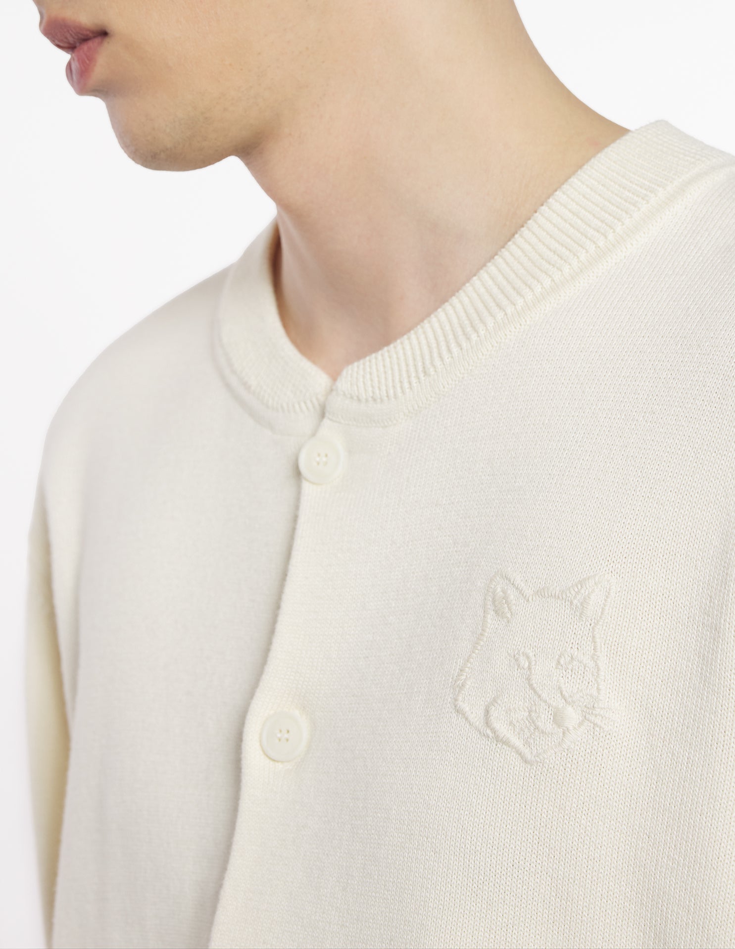 Bold Fox Head embroidered knit jacket - Rich Vanilla