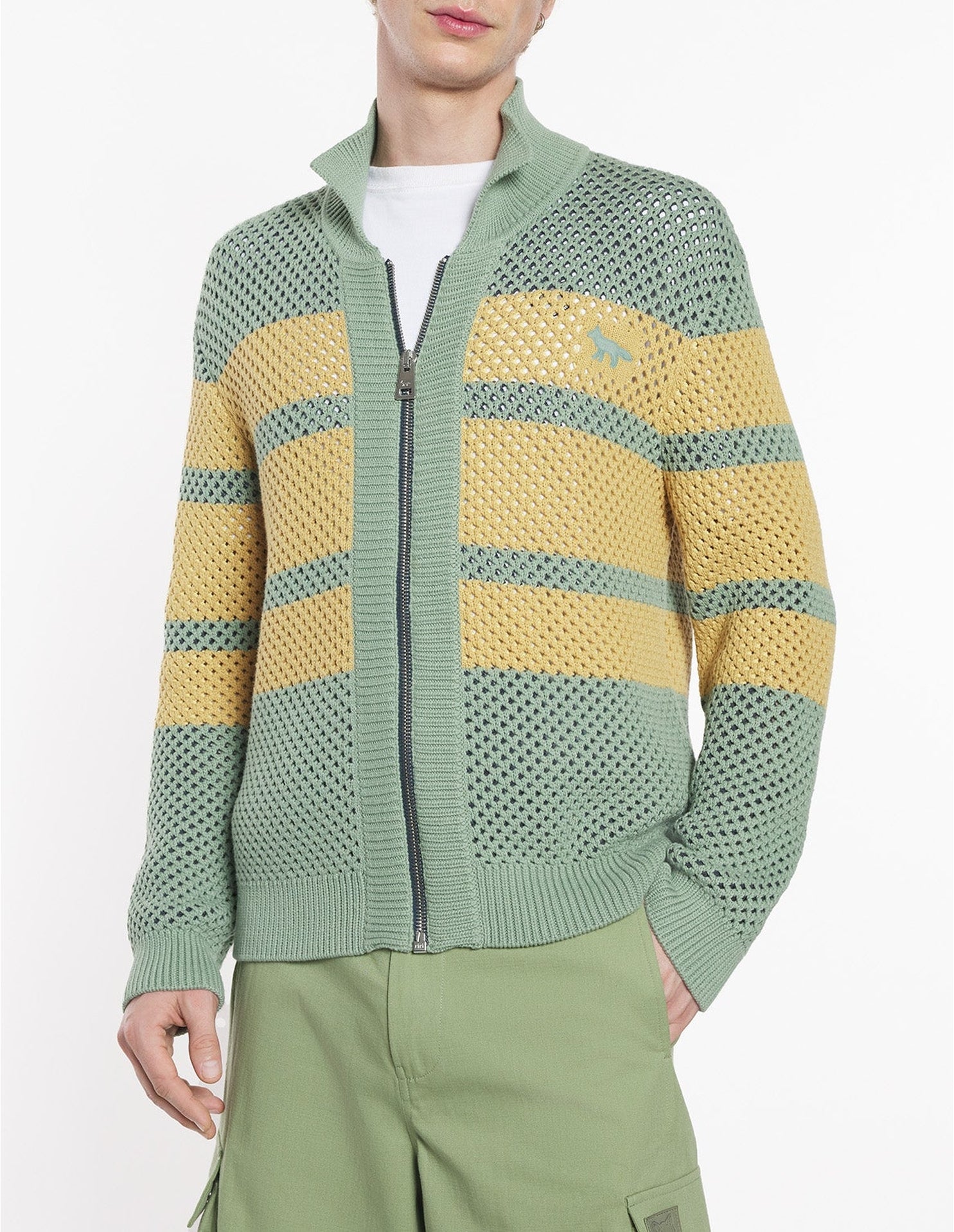Stripe mesh zip jacket - Green of grey