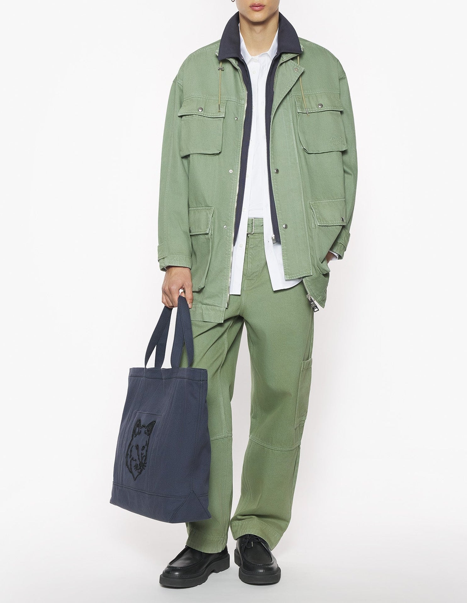 Denim parka with embroidered logo - Turf Green