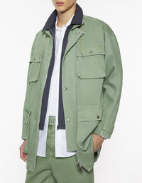 Denim parka with embroidered logo - Turf Green