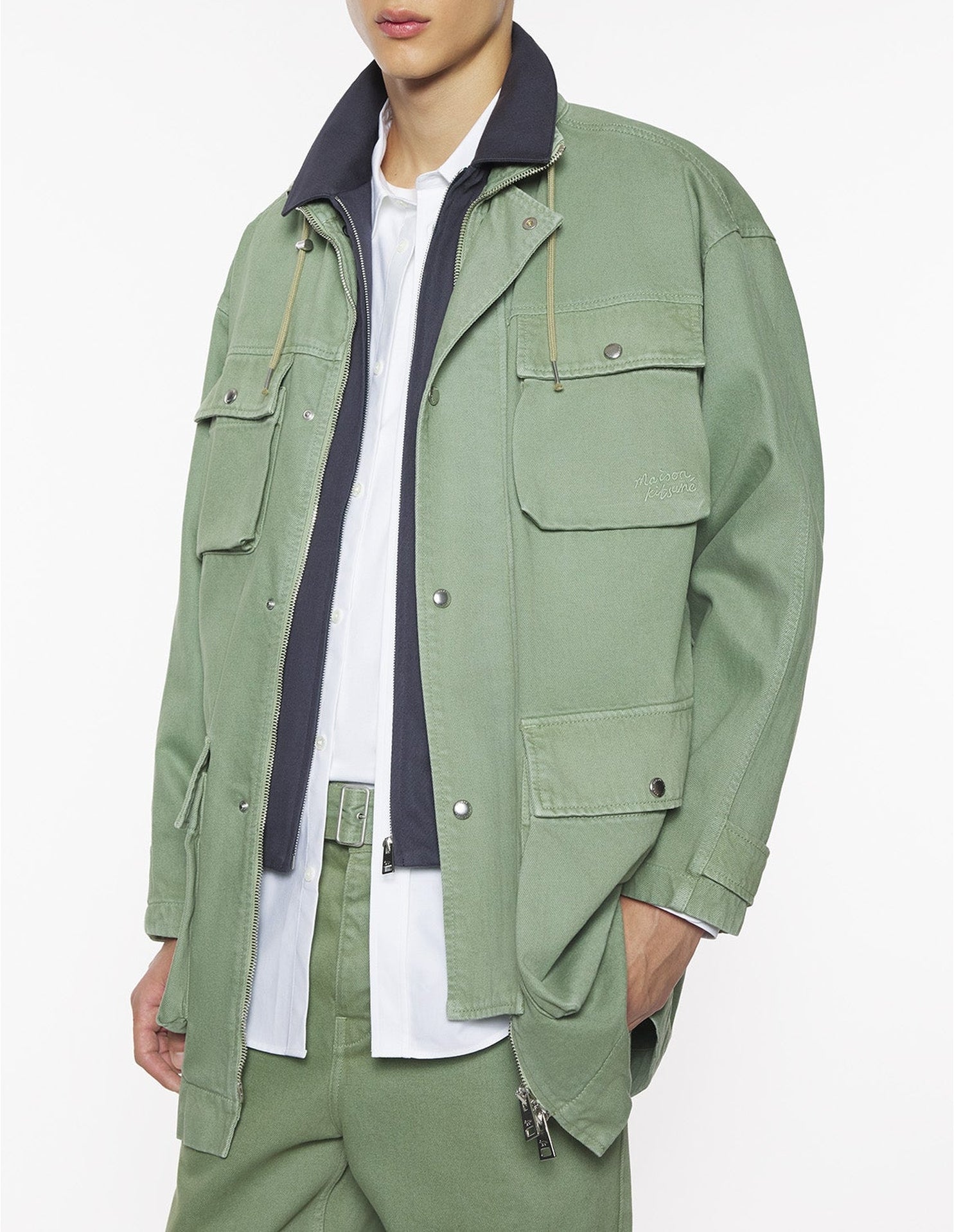 Denim parka with embroidered logo - Turf Green