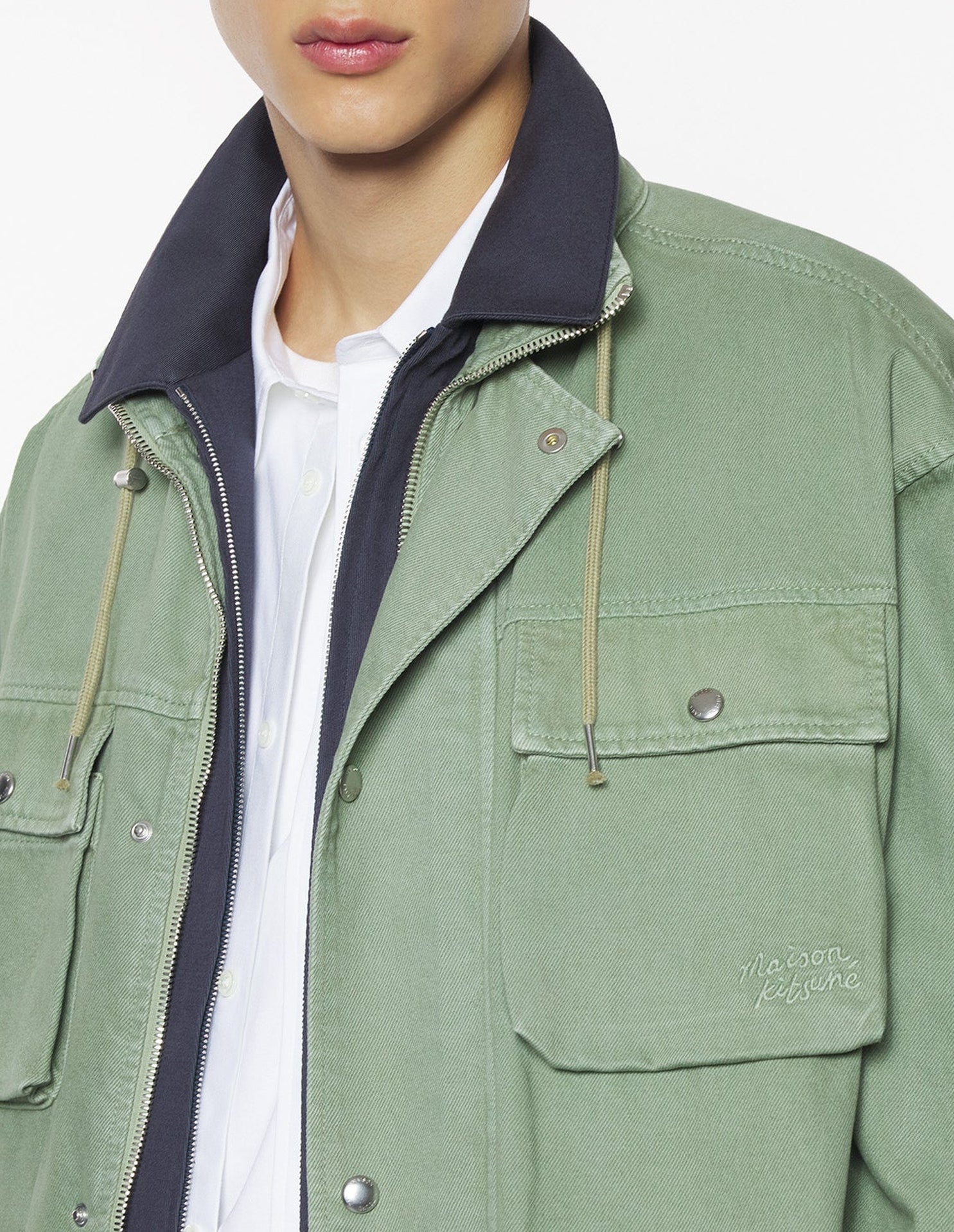 Denim parka with embroidered logo - Turf Green