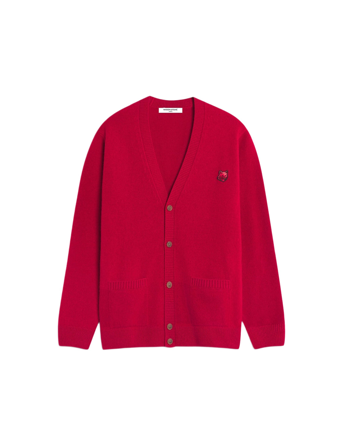 Cardigan Bold Fox Head en laine - Ruby Red