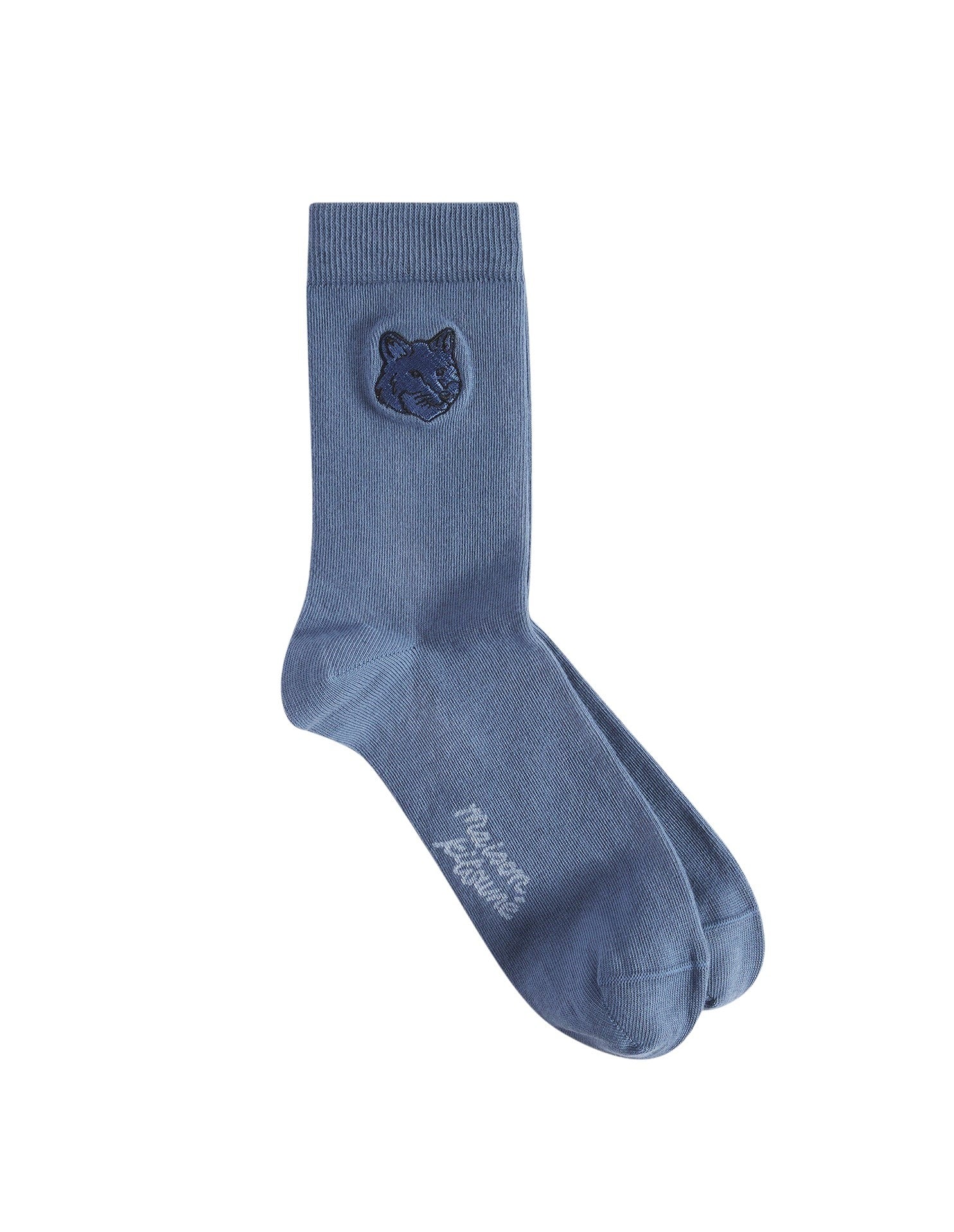 Bold Fox Head embroidered socks - Breton Blue