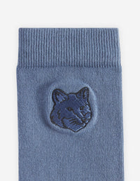 Bold Fox Head embroidered socks - Breton Blue