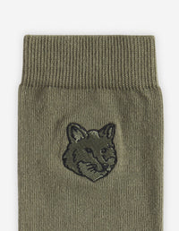 Bold Fox Head embroidered socks - Bay Leaf
