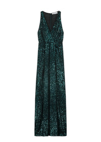 Robe longue à sequins - Vert Foncé