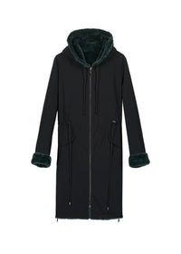 Manteau long doublé de fausse fourrure - Noir