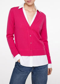 Wool cardigan with shirt-style detailing - Raspberry