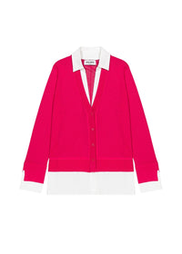 Gilet à détail chemise en laine - Framboise