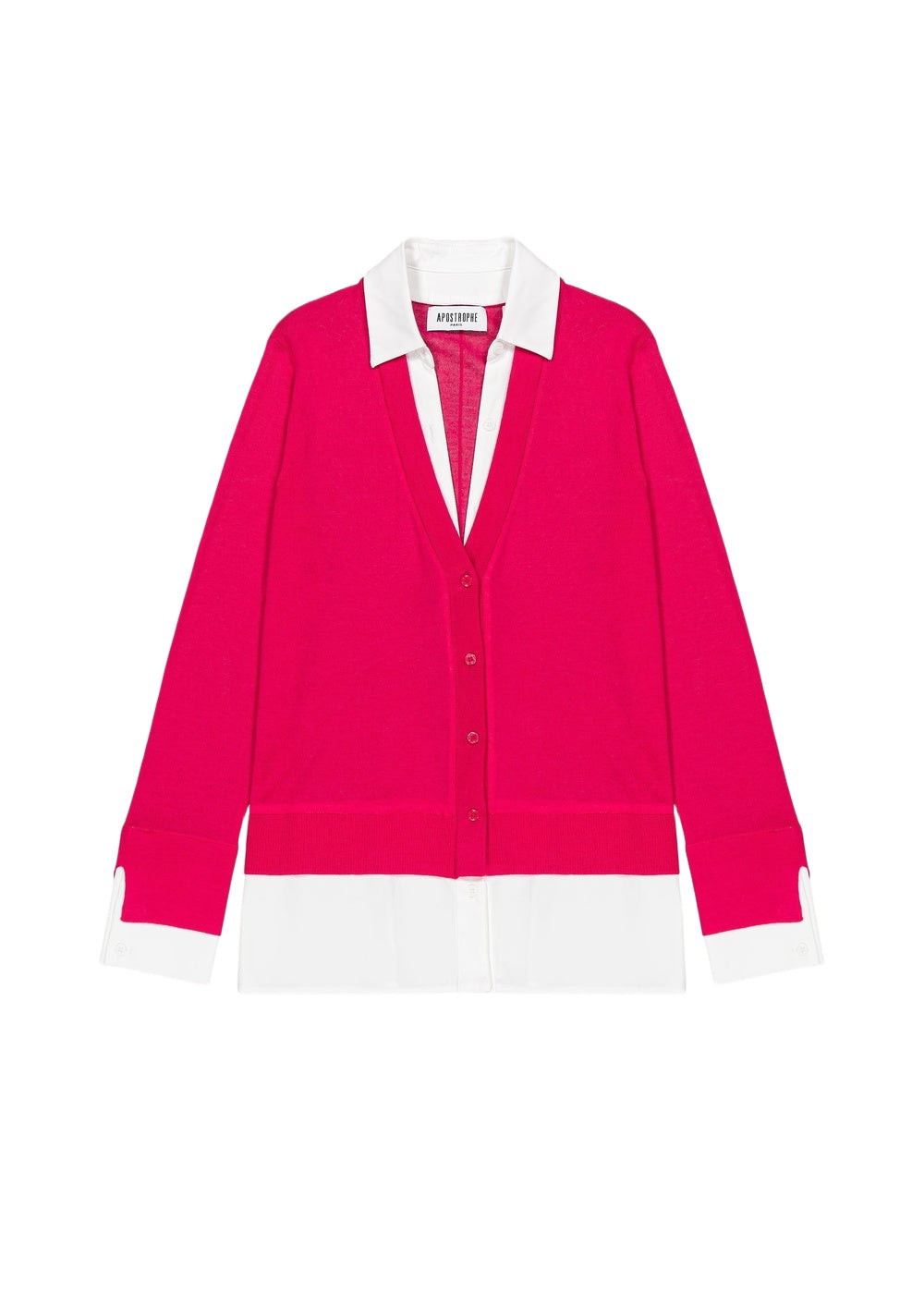 Gilet à détail chemise en laine - Framboise