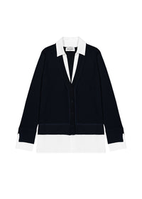 Gilet à détail chemise en laine - Marine