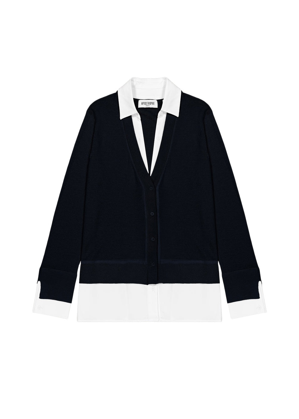 Gilet à détail chemise en laine - Marine