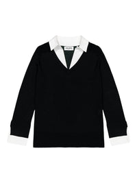 Wool jumper with shirt-style detailing - Black
