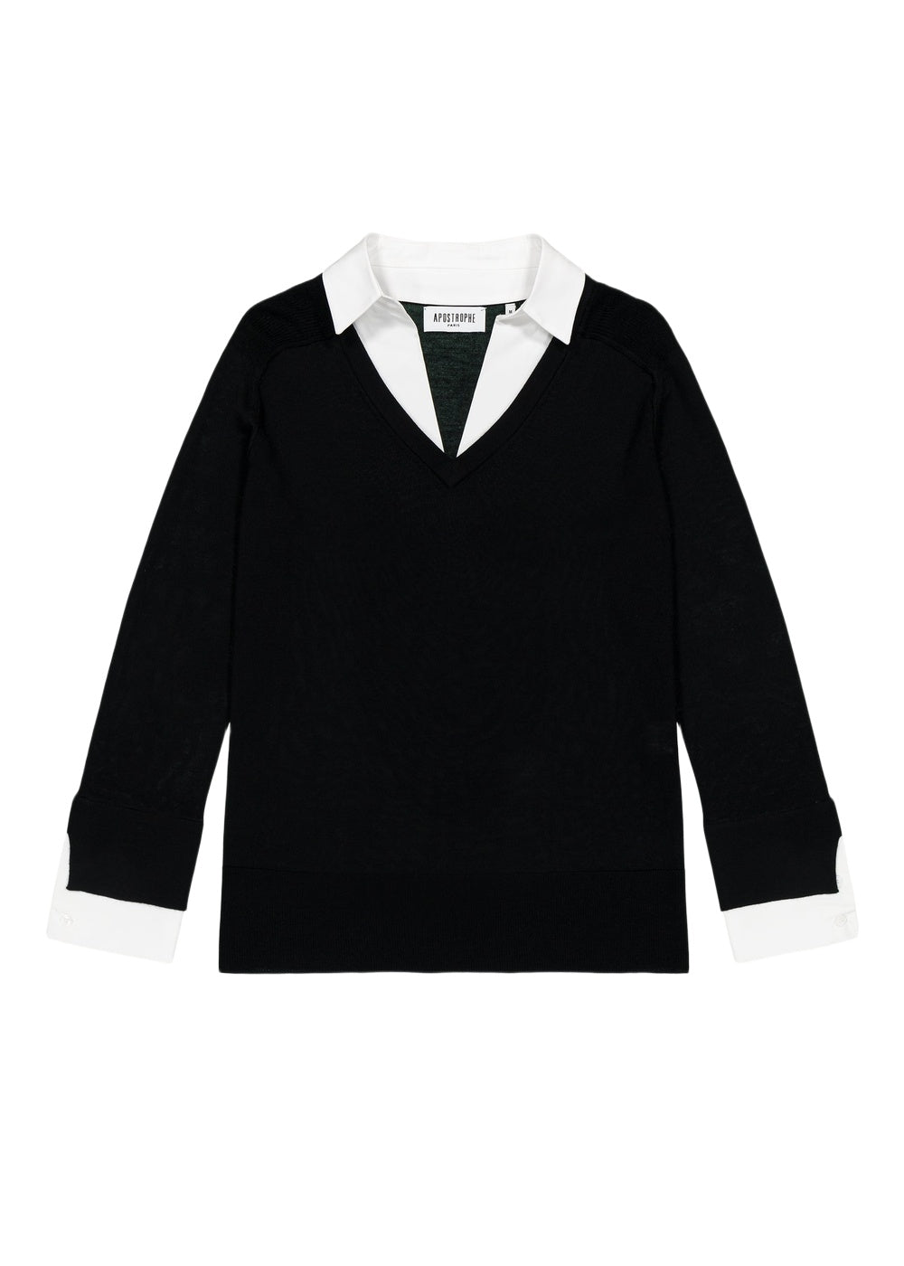 Wool jumper with shirt-style detailing - Black