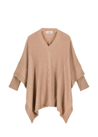 Pull poncho col V en cachemire - Camel