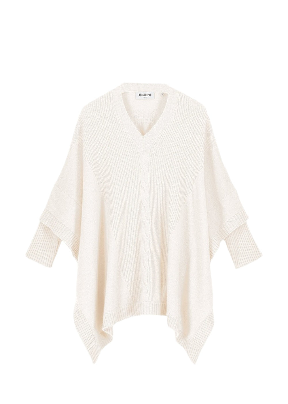 V-neck cashmere poncho jumper - Off-white