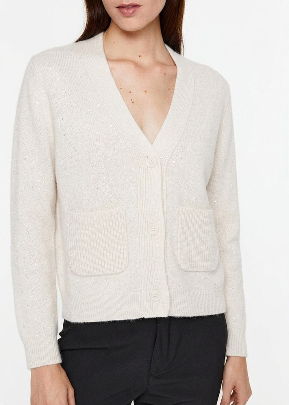 Cashmere cardigan with pockets - Off-white