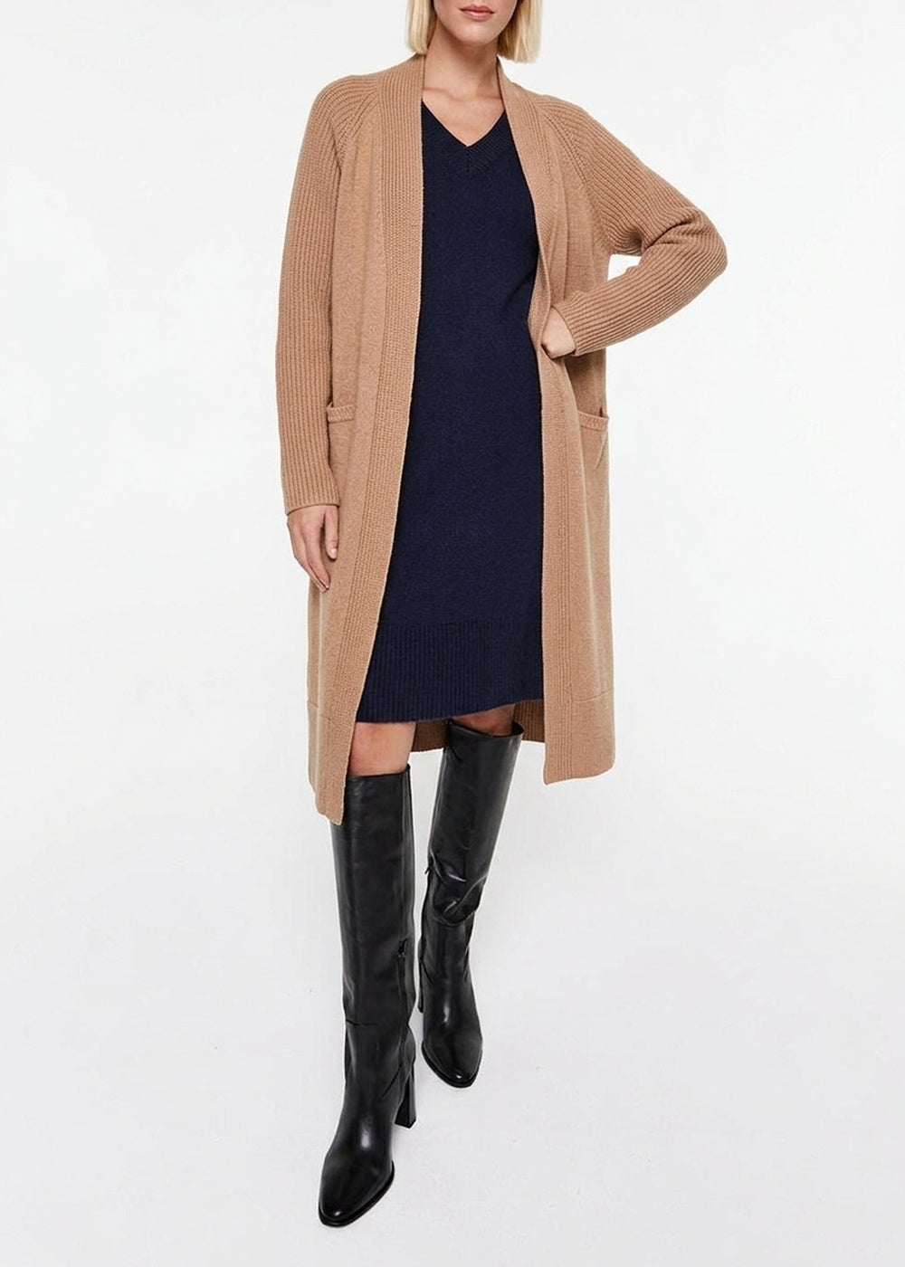 Long wool and cashmere jacket with pockets - Camel