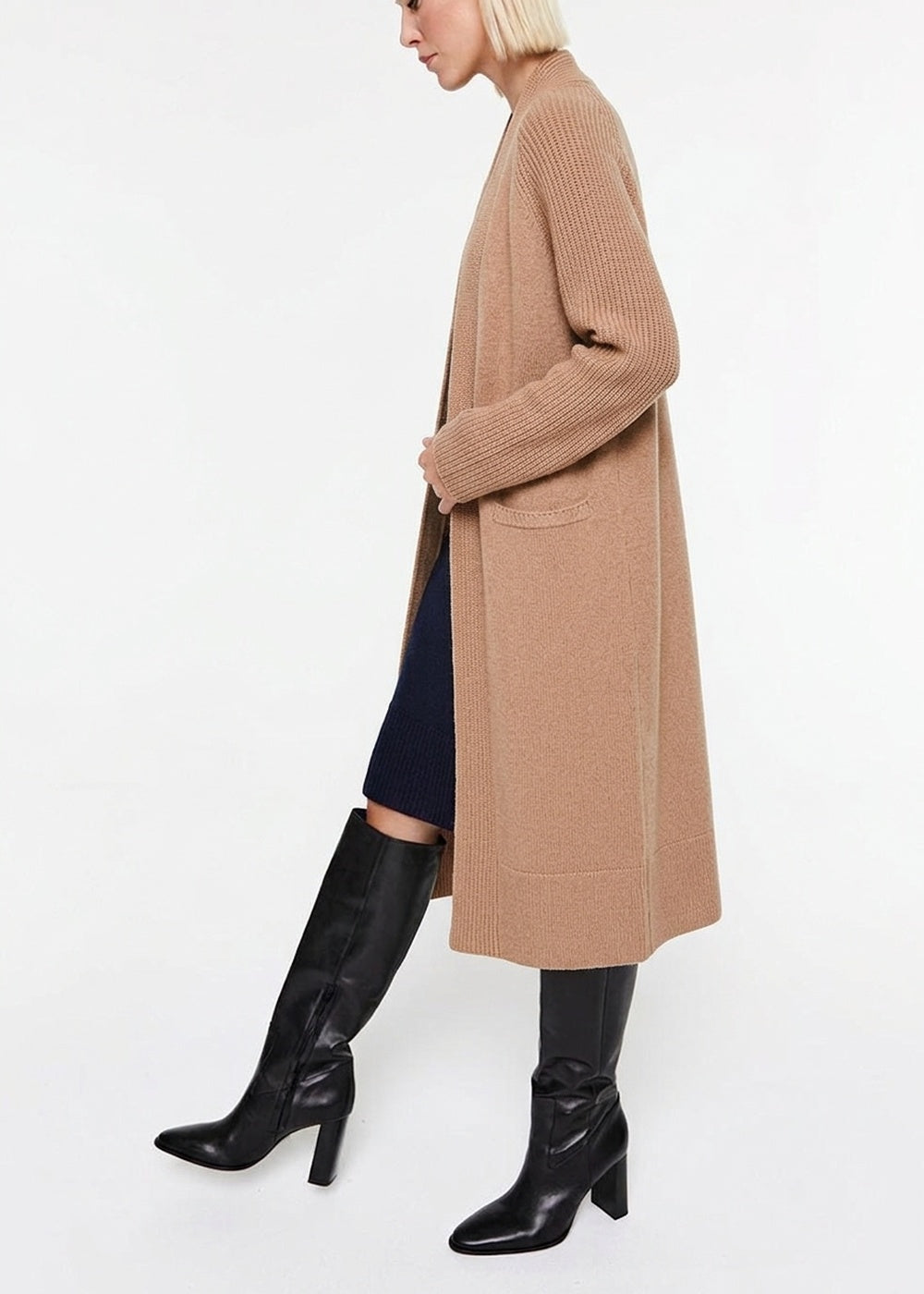 Long wool and cashmere jacket with pockets - Camel