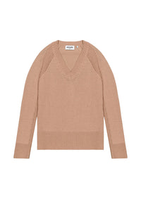 V-neck jumper in wool and cashmere - Camel