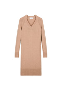 Robe longue col V en laine & cachemire - Camel