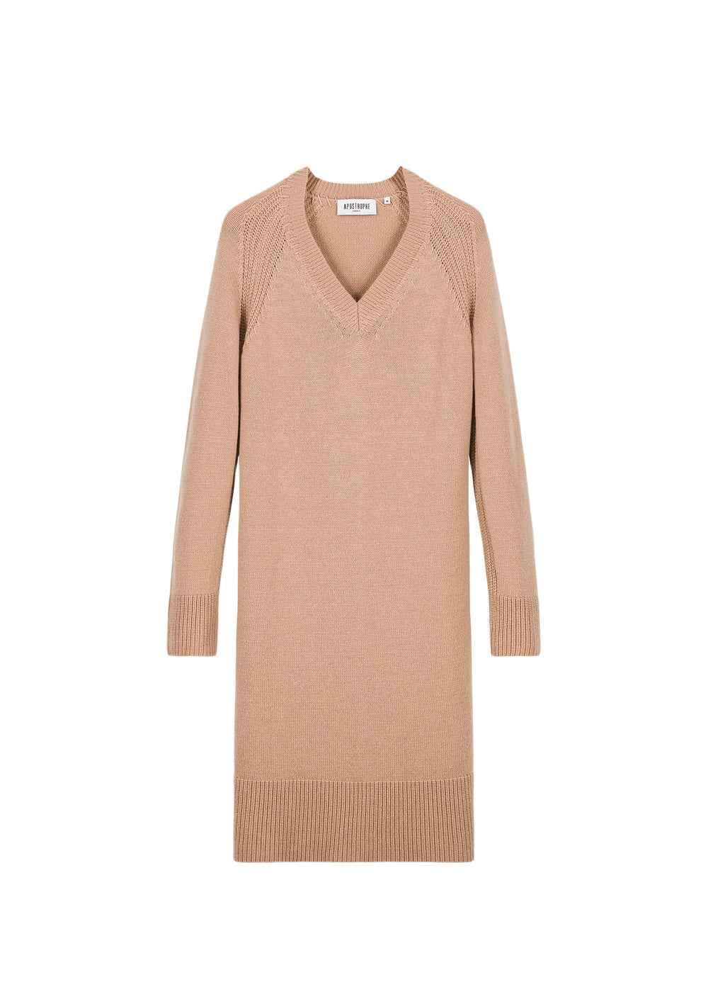 Robe longue col V en laine & cachemire - Camel