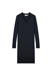 Robe longue col V en laine & cachemire - Marine