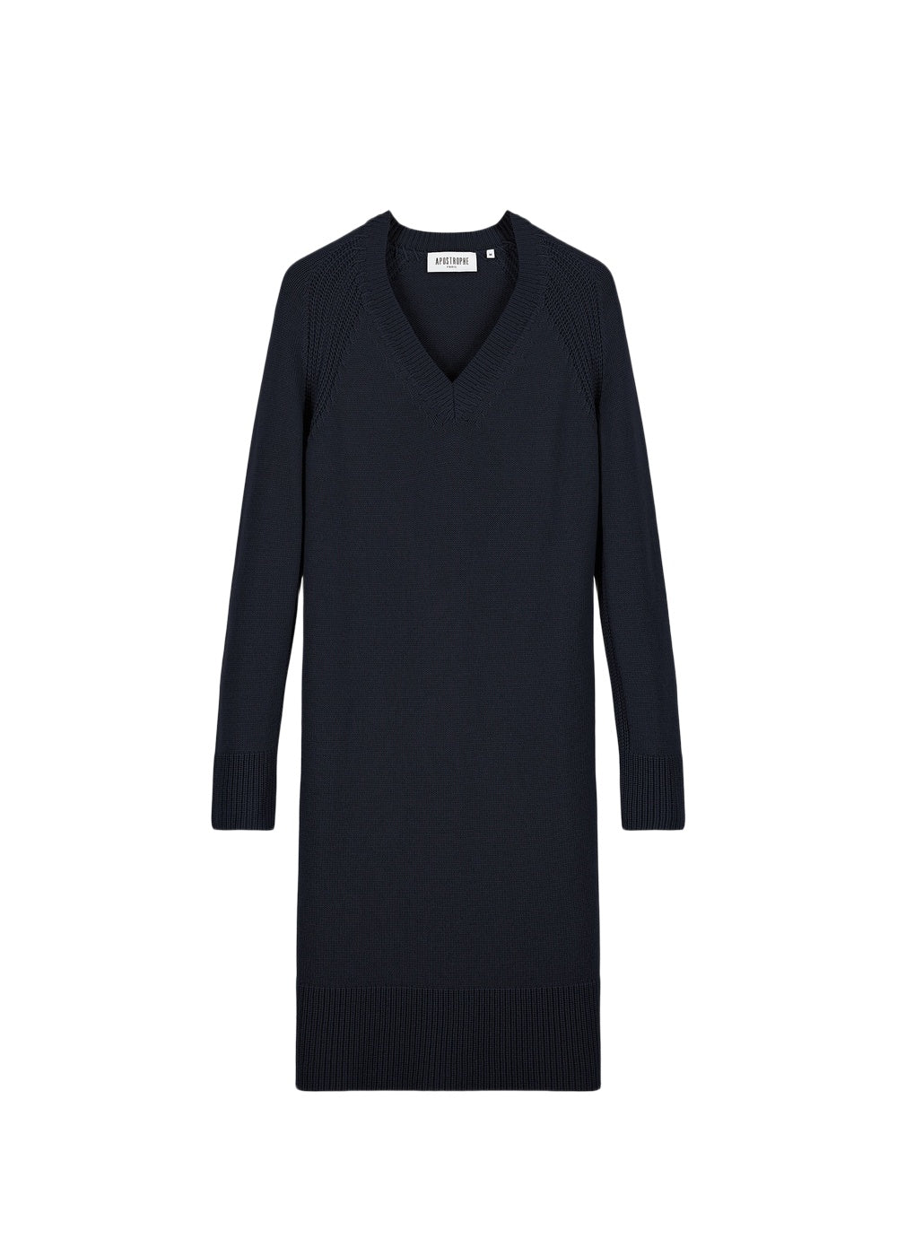 Robe longue col V en laine & cachemire - Marine