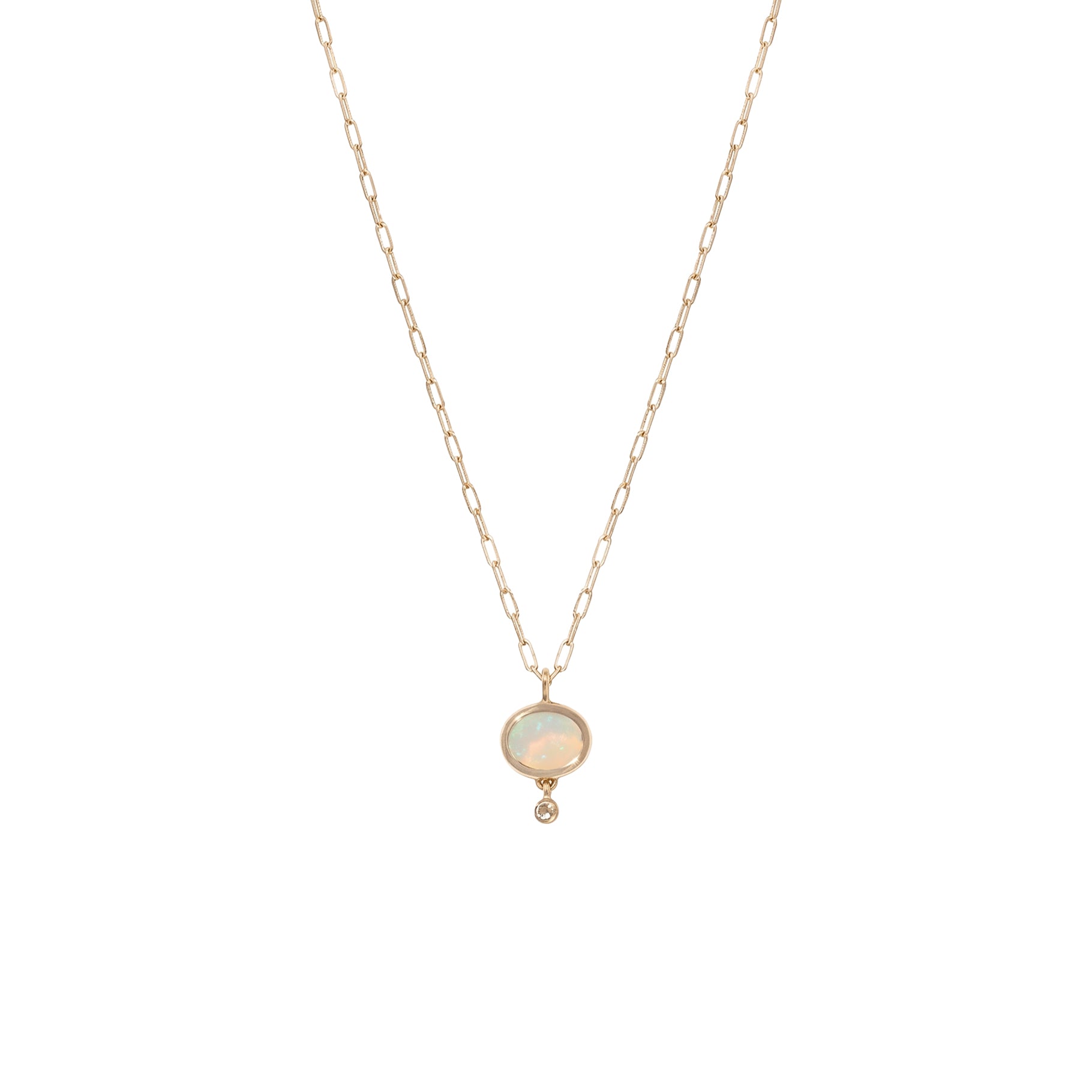 Collier Opale en or jaune sertie de diamant - Rubis & Pierre de soleil