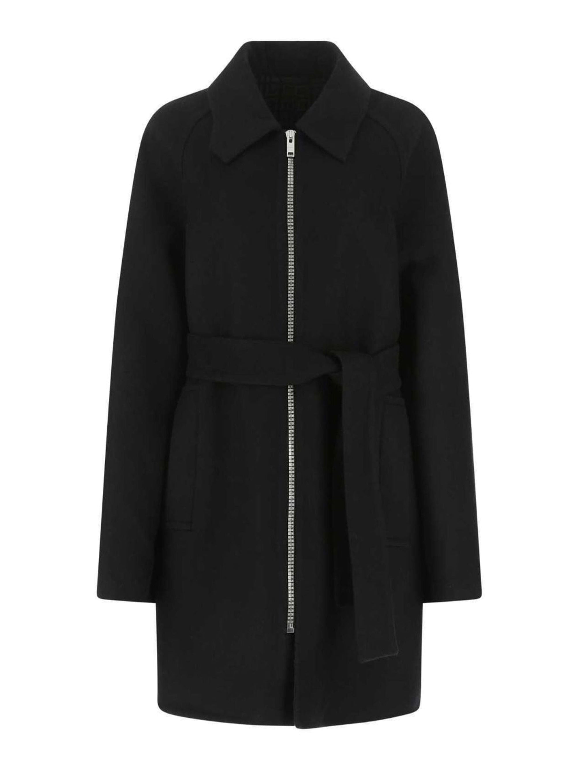 Manteau double face à col asymétrique en laine - Noir & Gris