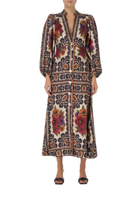 Robe longue Flower Tapestry - Beige