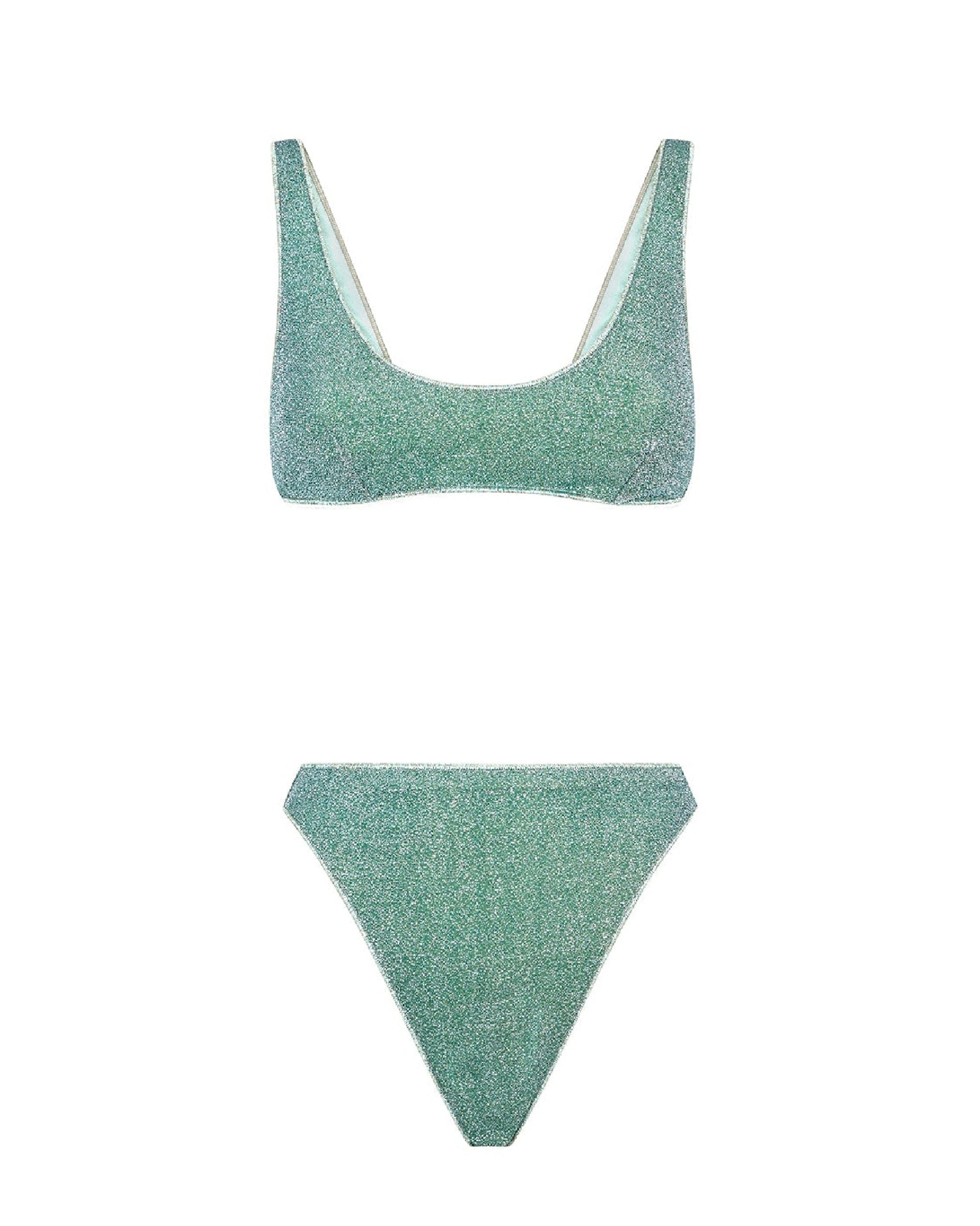 Maillot deux pièces à liseré et paillettes - Aqua