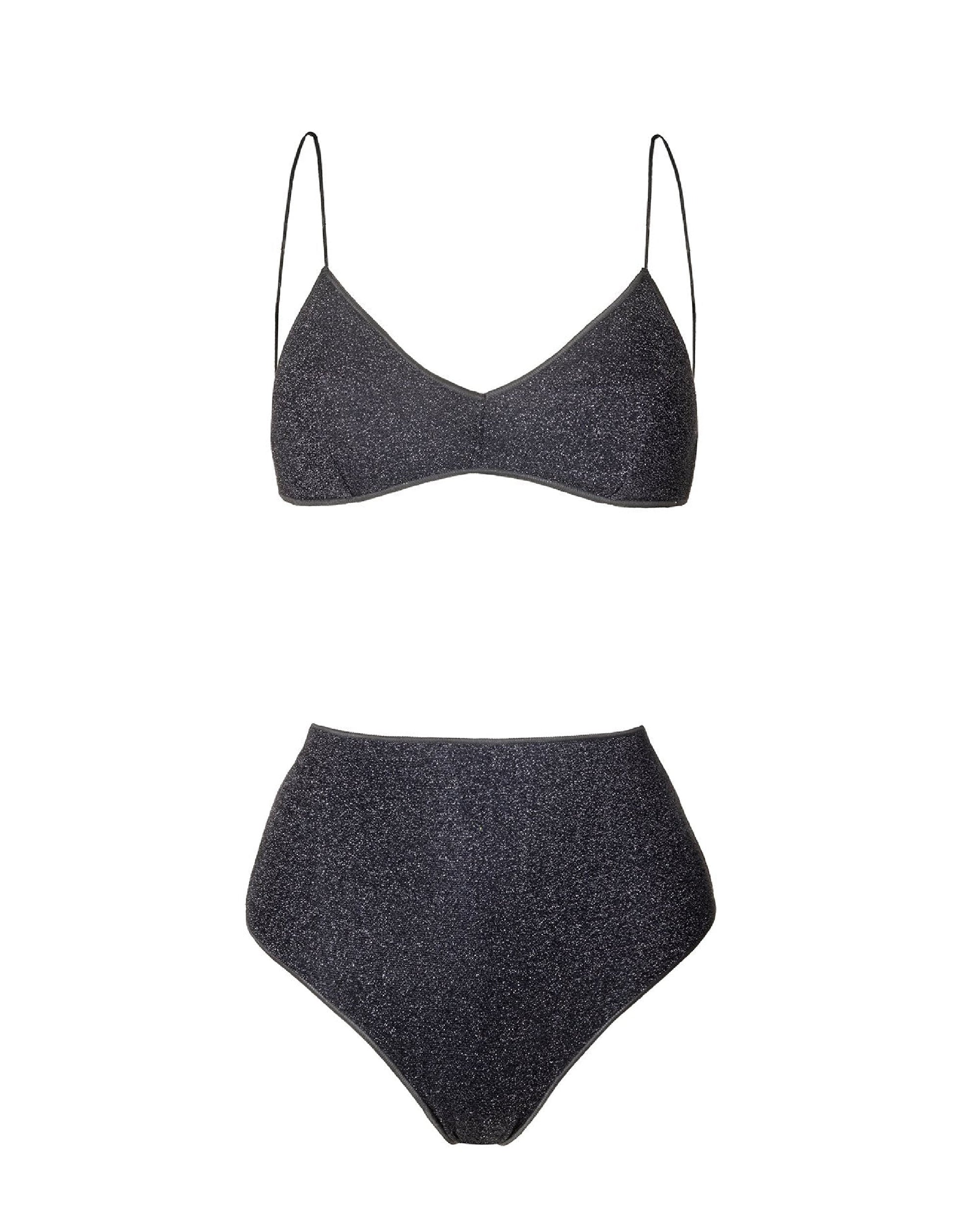Maillot deux pièces à bretelles fines et paillettes - Black