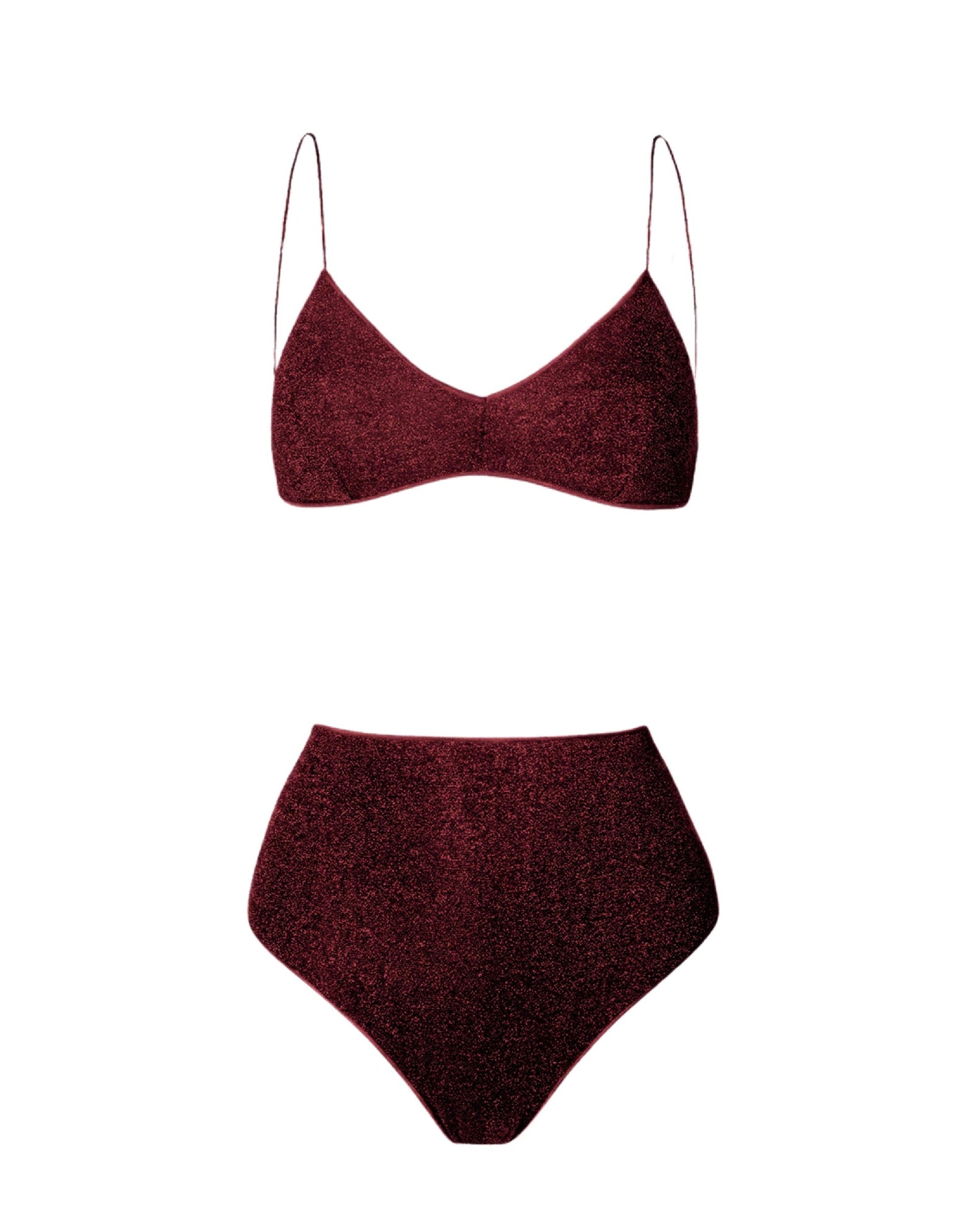 Maillot deux pièces à bretelles fines et paillettes - Burgundy