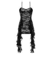 Robe mini à volants en dentelle - Black