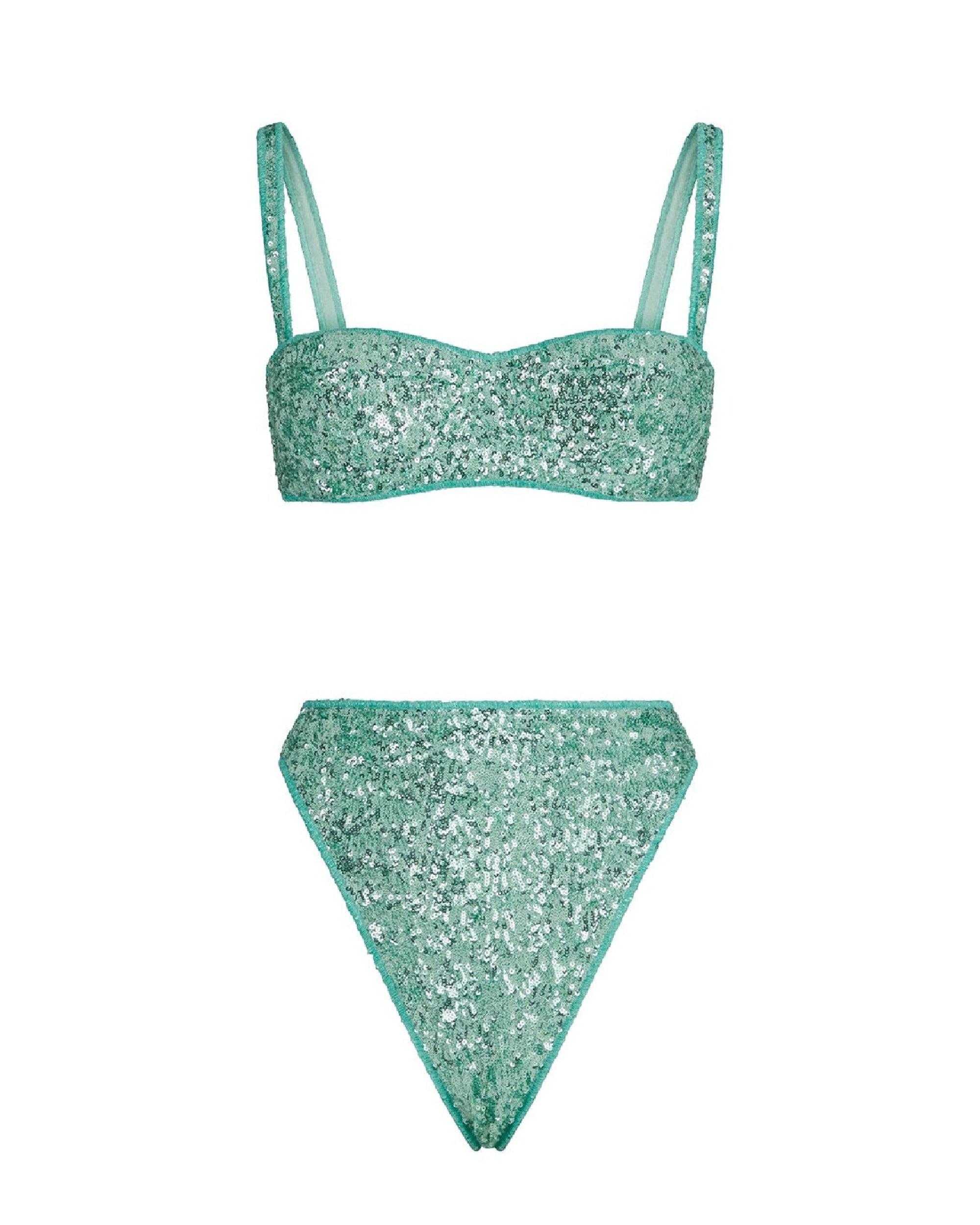 Maillot deux pièces balconnet à paillettes - Aqua