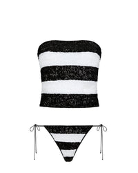 Maillot deux pièces bandana bicolore à paillettes - Black & White