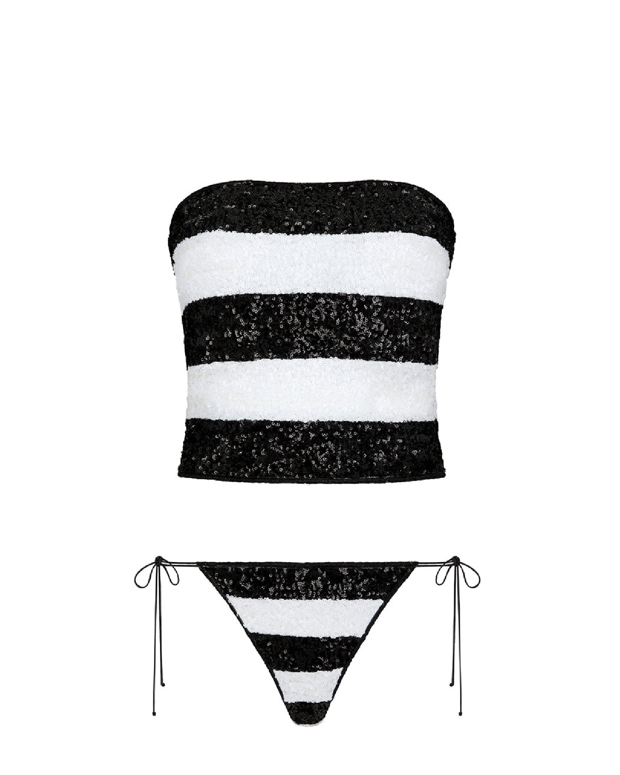 Maillot deux pièces bandana bicolore à paillettes - Black & White